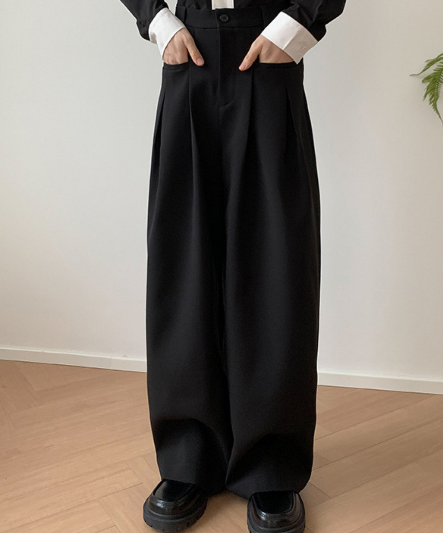 dark loose wide mop pants EN804