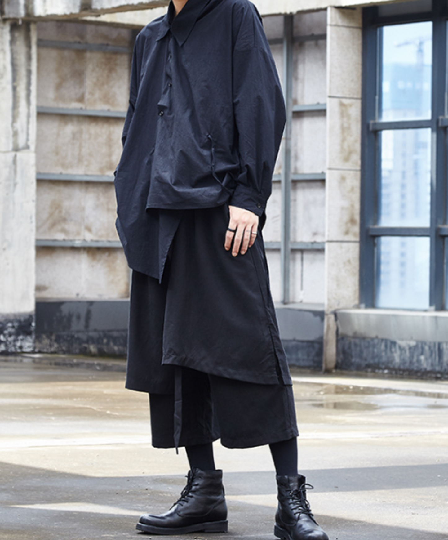 dark layered cropped wide pants EN537