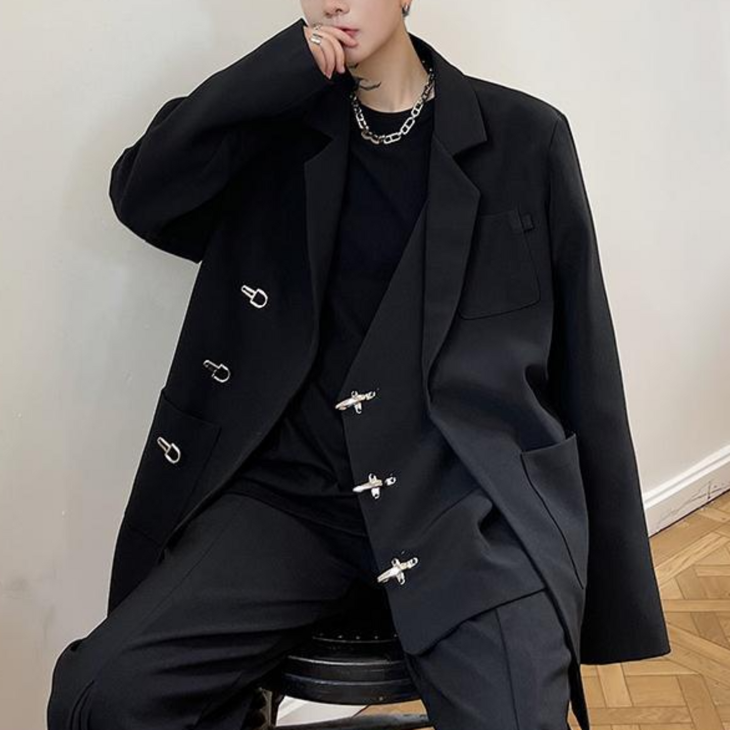 fake layered metal buckle jacket EN353