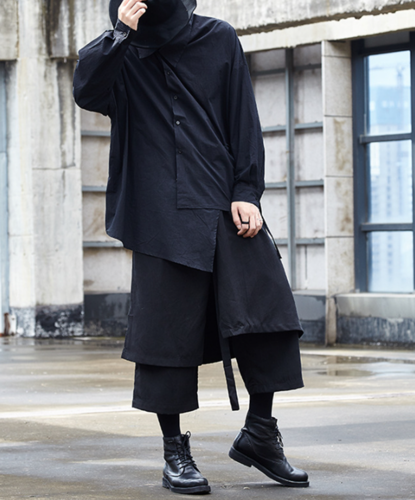 dark layered cropped wide pants EN537