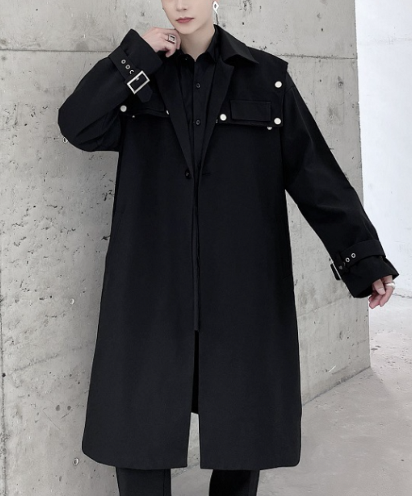 dark metal button embellished coat EN655