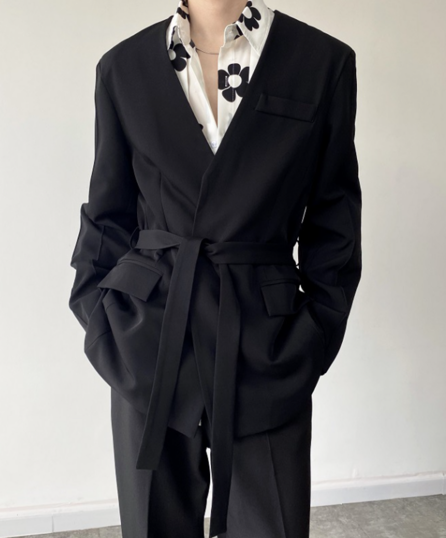 collarless belt jacket EN590