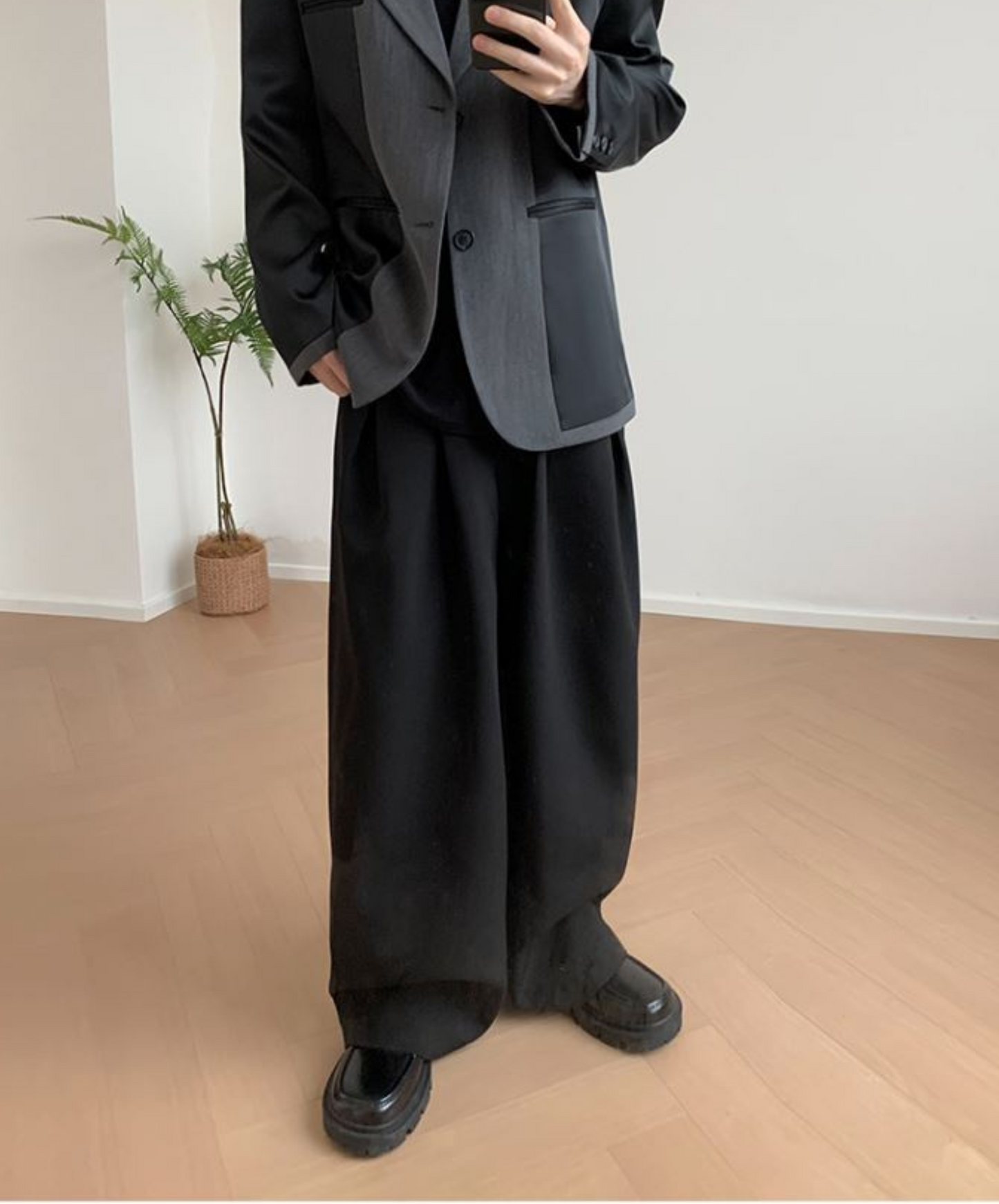 dark loose wide mop pants EN804