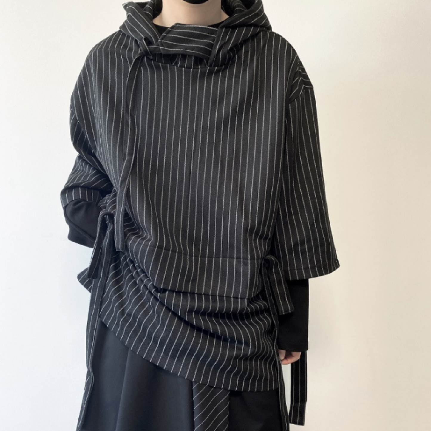 striped three quarter sleeve hoodie EN432