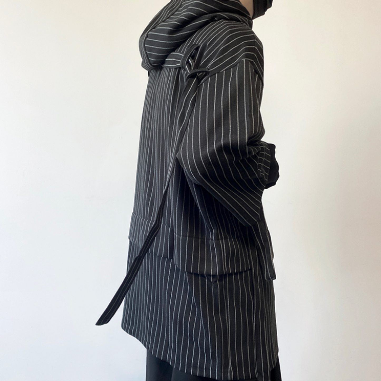 striped three quarter sleeve hoodie EN432