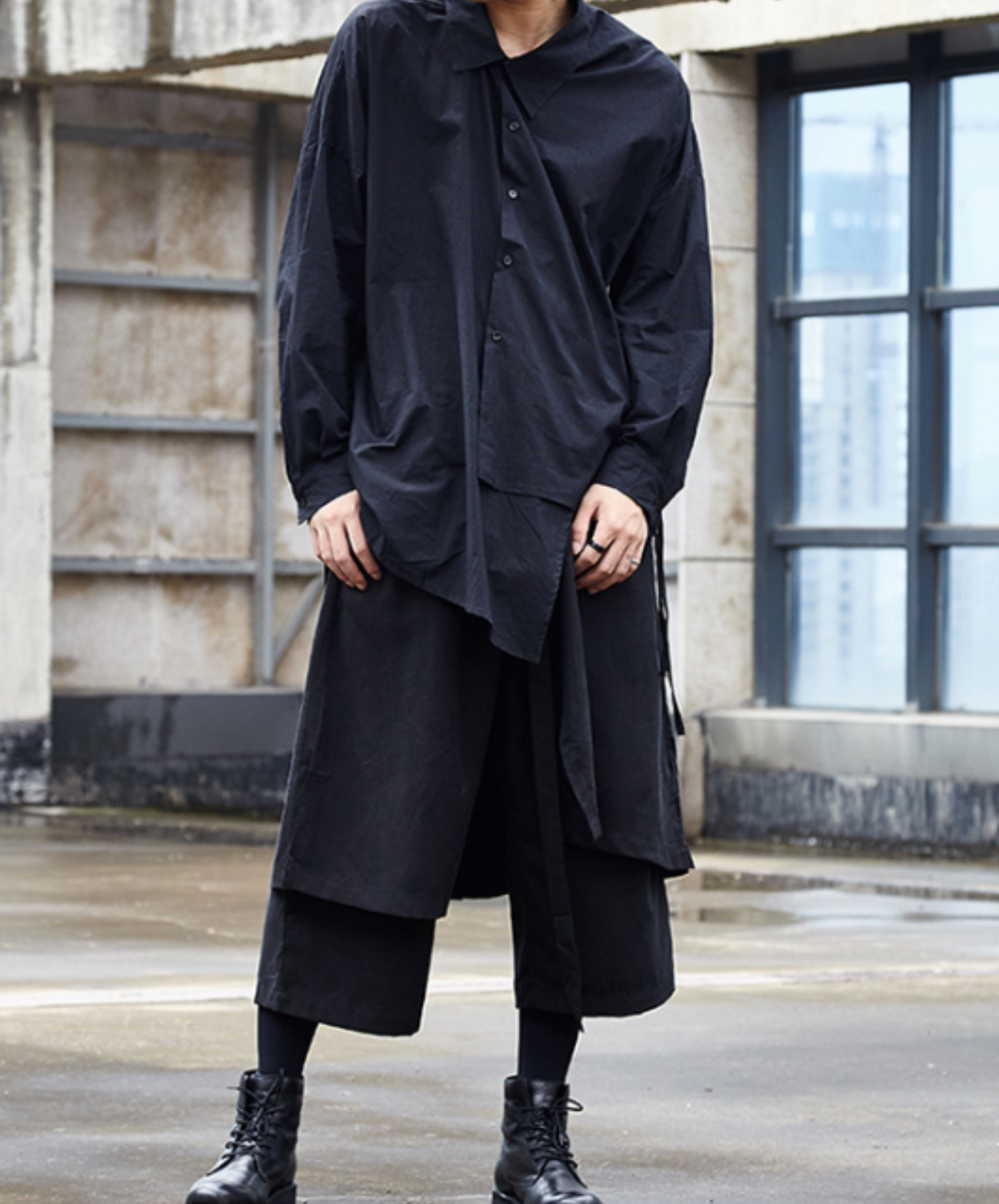 dark layered cropped wide pants EN537