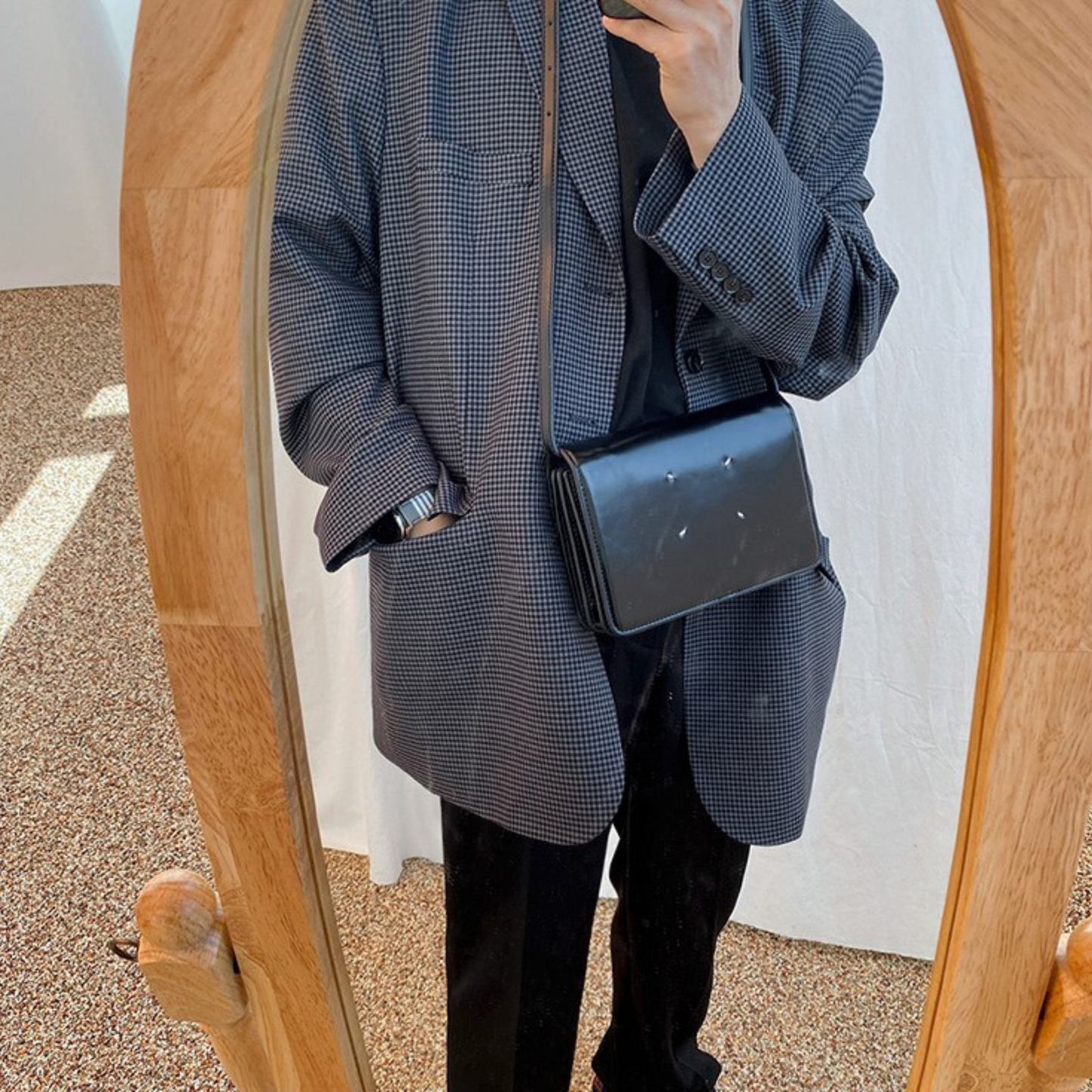 square shoulder leather bag EN199