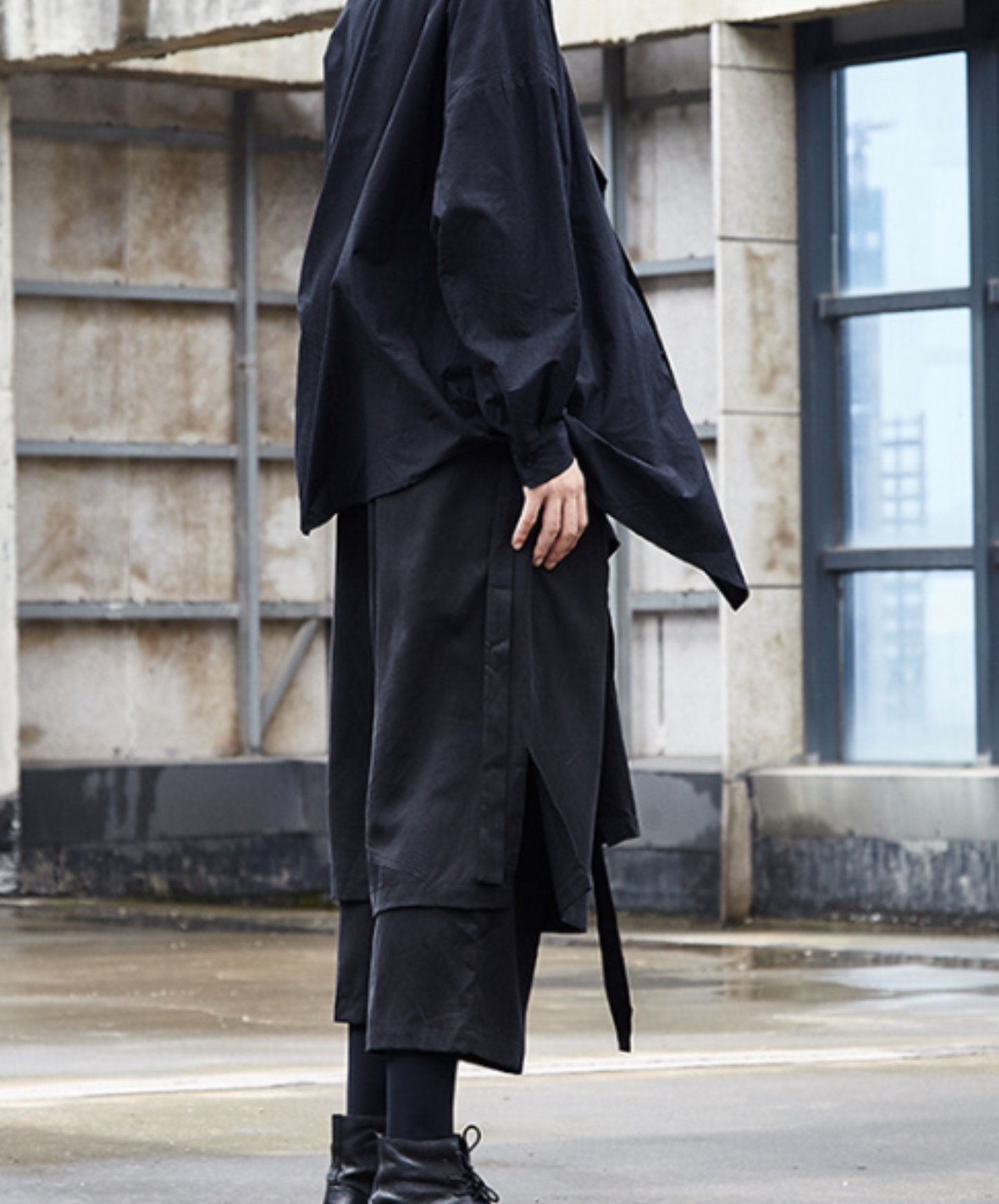 dark layered cropped wide pants EN537