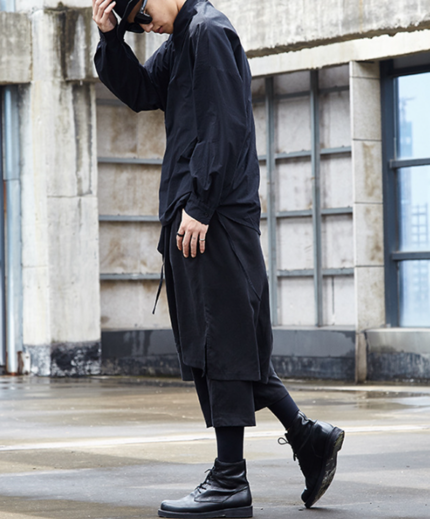 dark layered cropped wide pants EN537