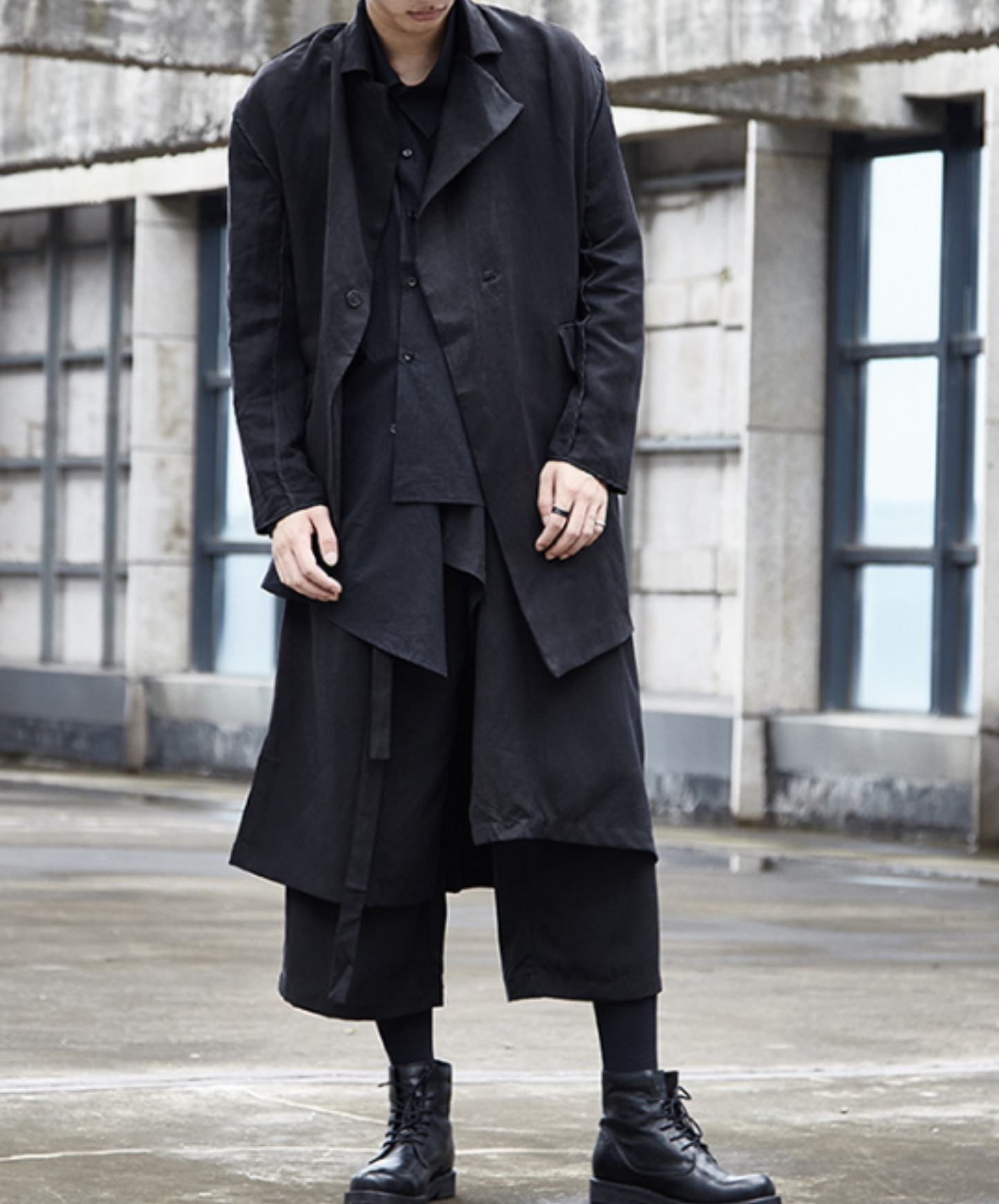 dark layered cropped wide pants EN537