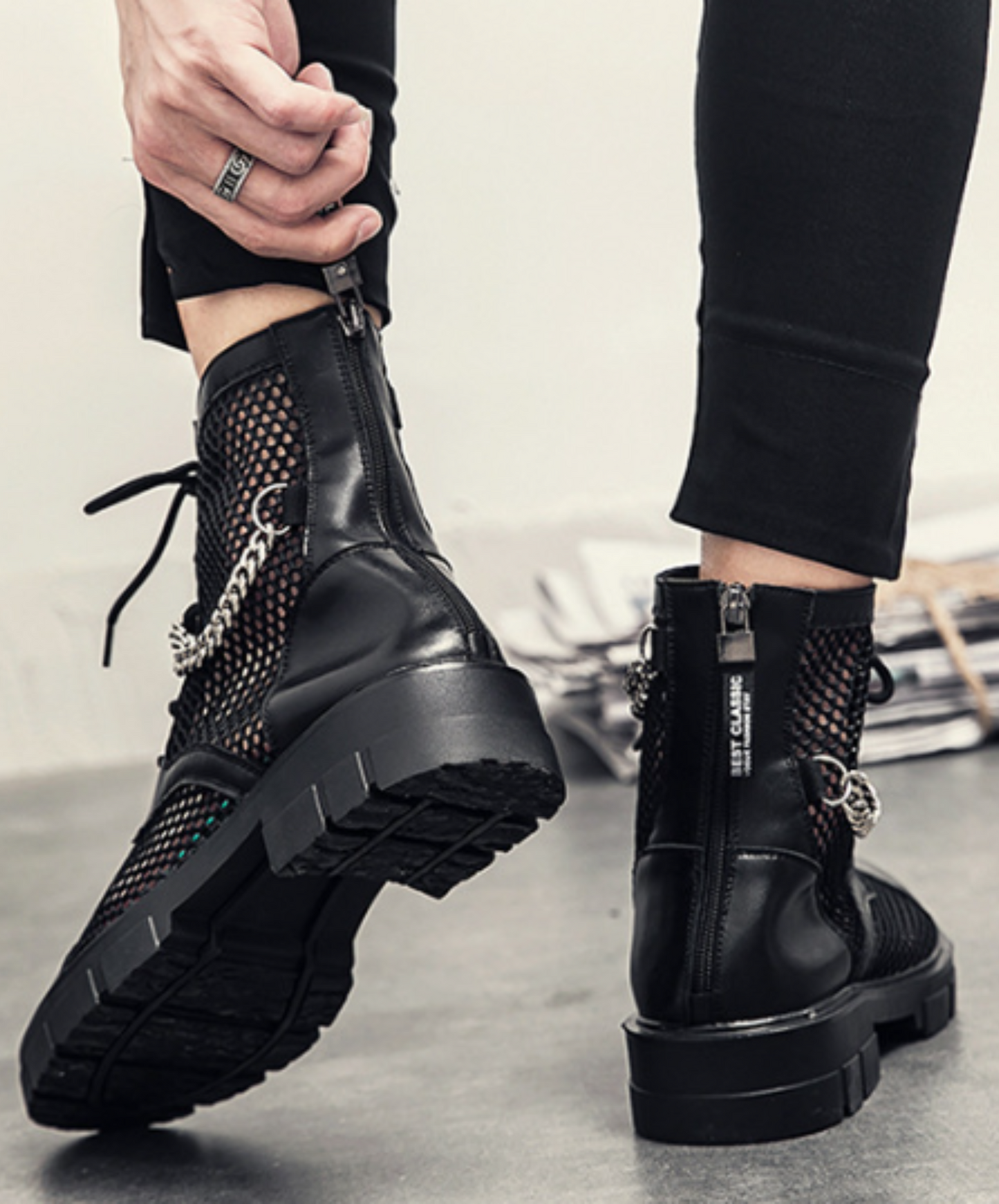 back zip see through short boots EN652