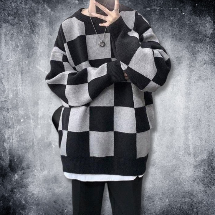 dark chessboard sweater EN077
