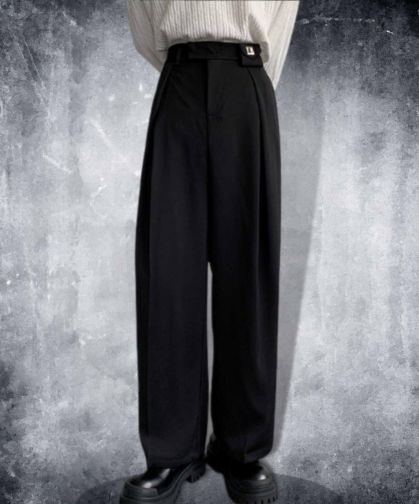 dark metal buckle wide slacks pants EN772