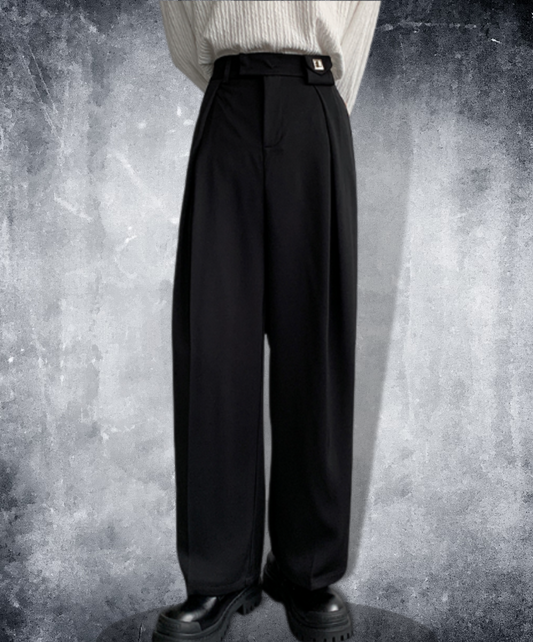 dark metal buckle wide slacks pants EN772