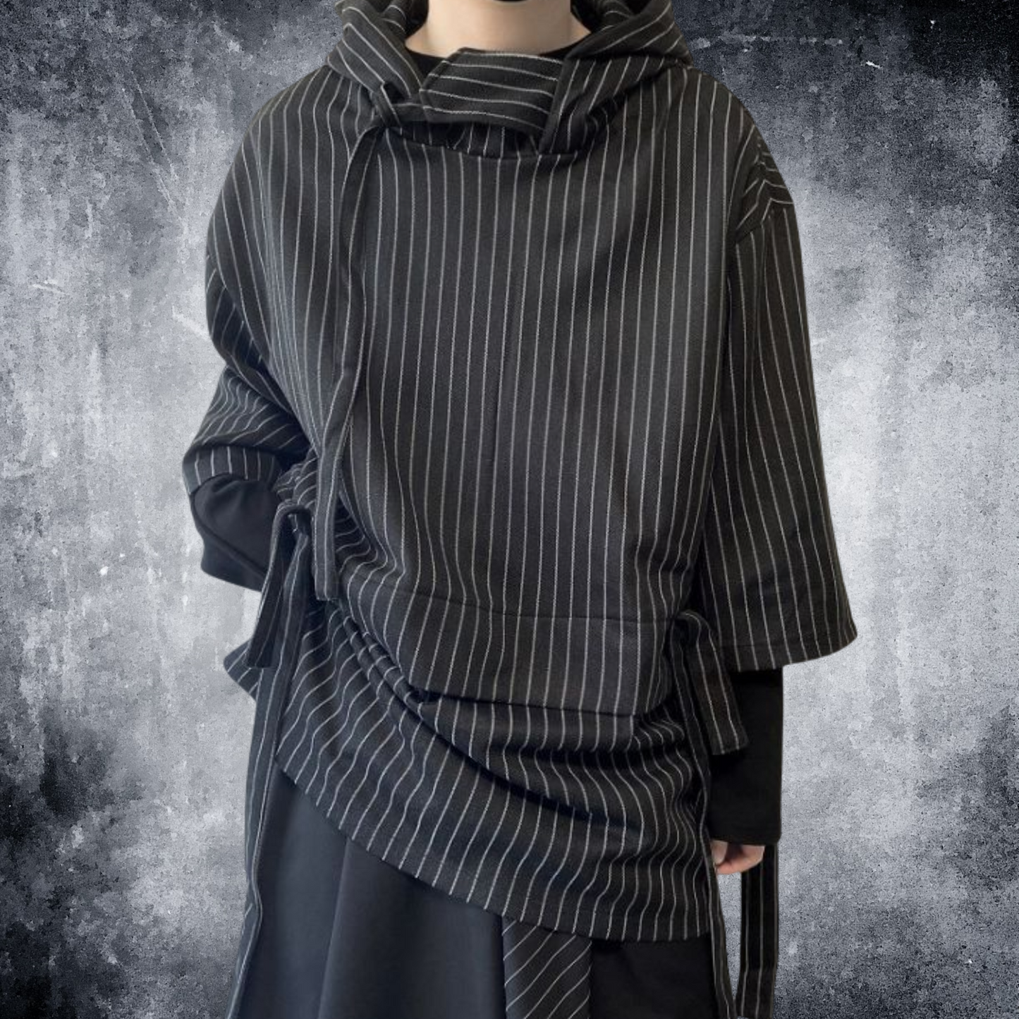 striped three quarter sleeve hoodie EN432