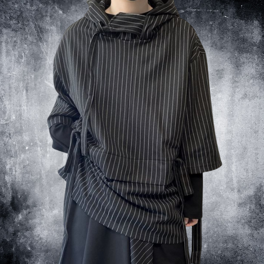 striped three quarter sleeve hoodie EN432