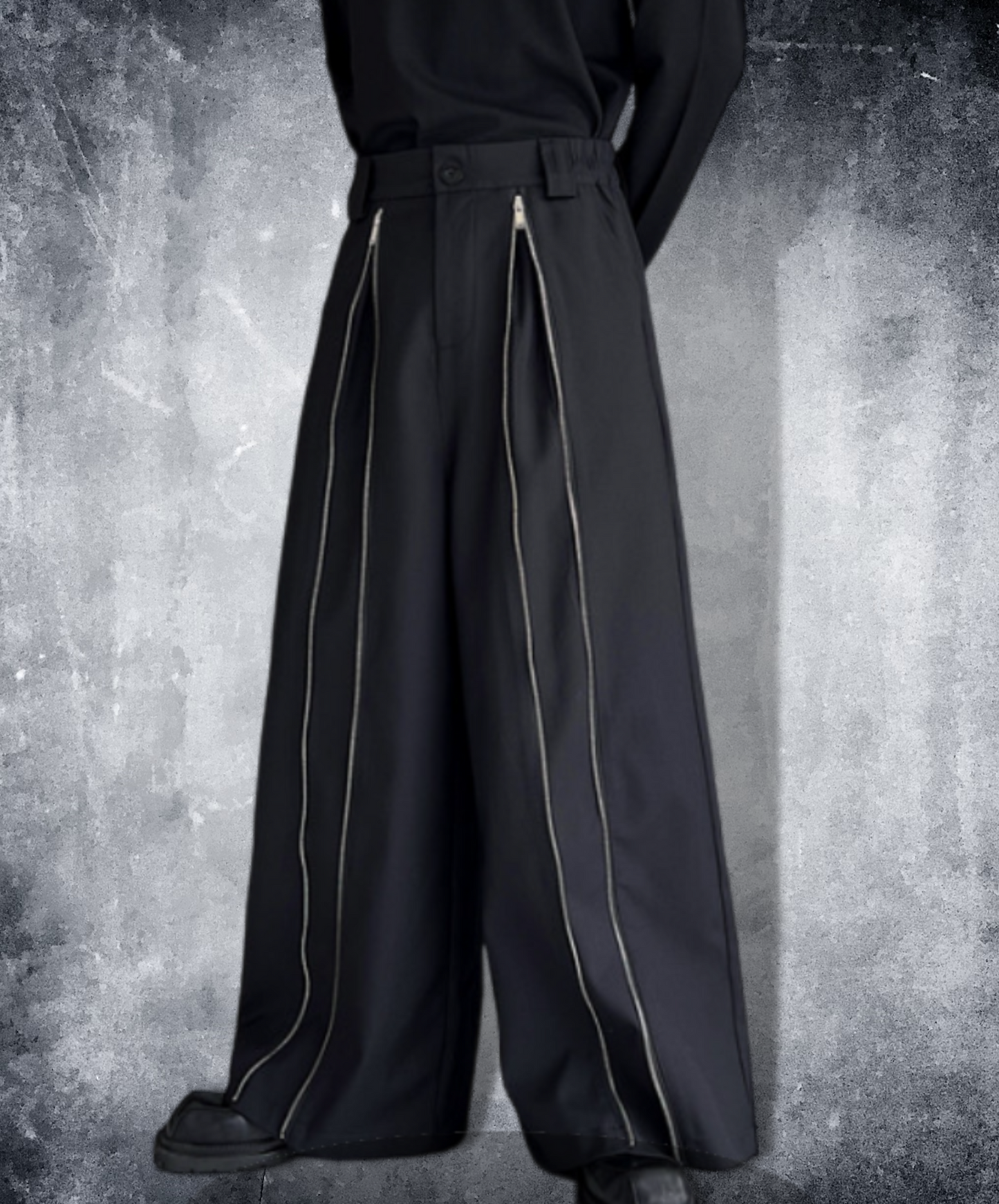 zip flare wide pants EN566