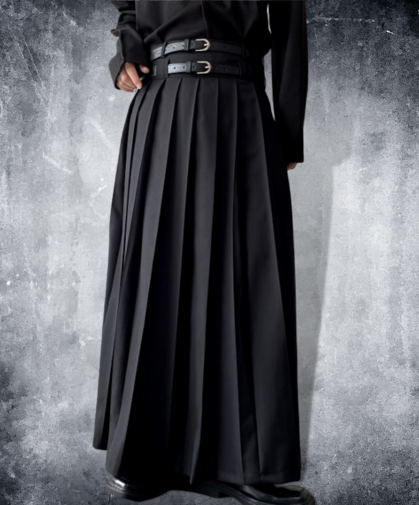 twin belt full length pleated skirt EN624