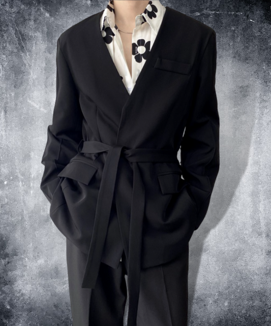 collarless belt jacket EN590