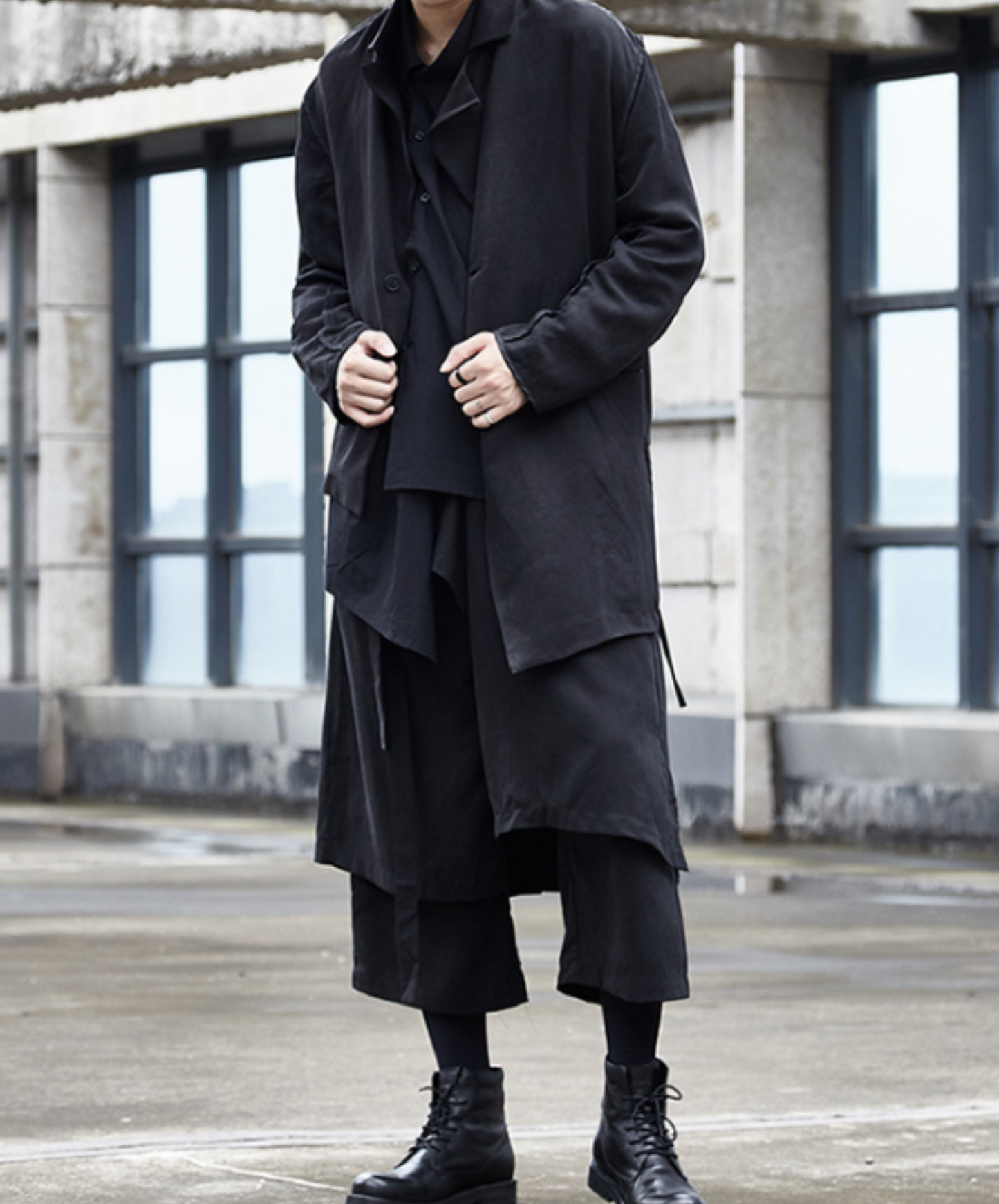 dark layered cropped wide pants EN537