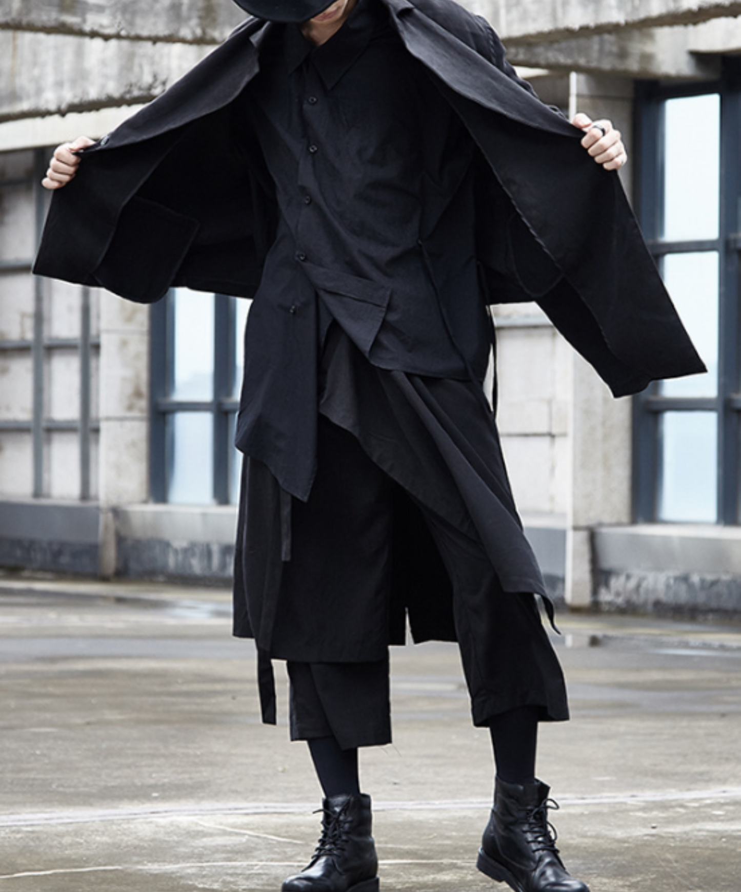 dark layered cropped wide pants EN537