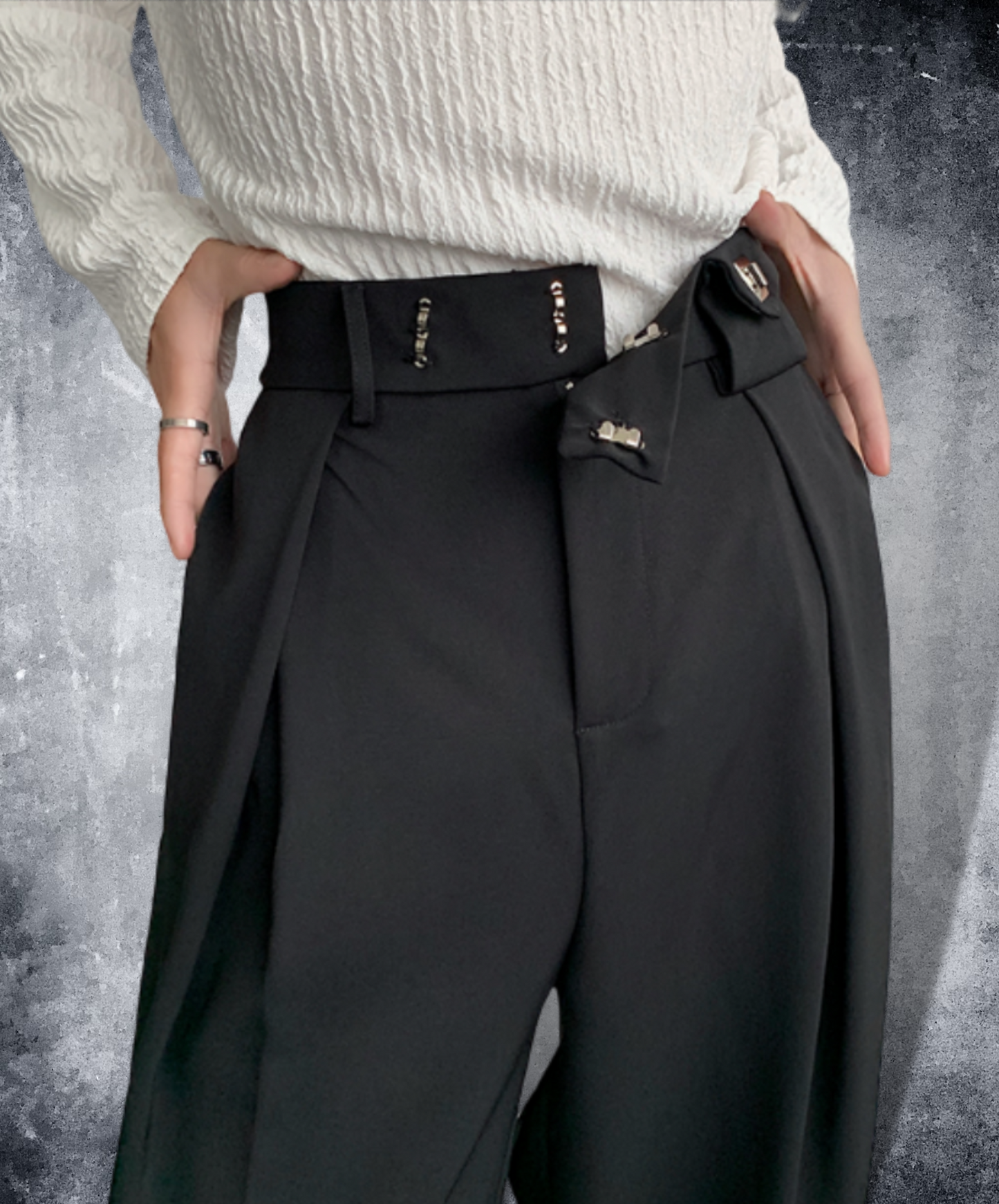 dark metal buckle wide slacks pants EN772