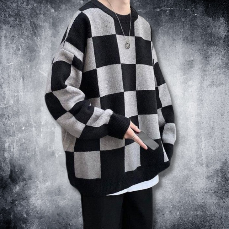 dark chessboard sweater EN077