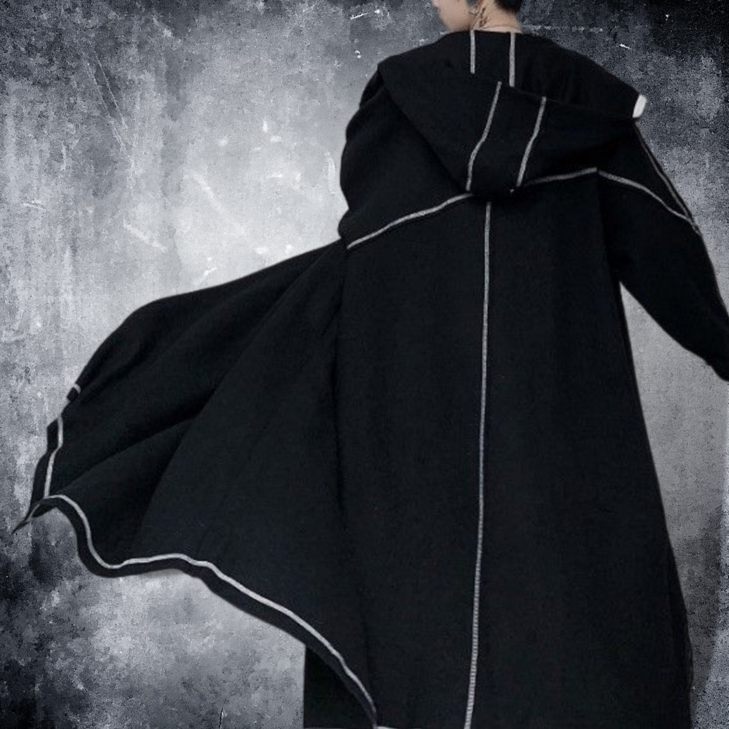 dark hooded coat EN217