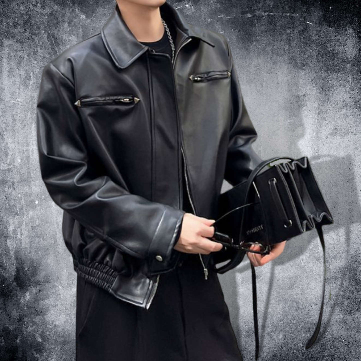 zip up black leather jacket EN343