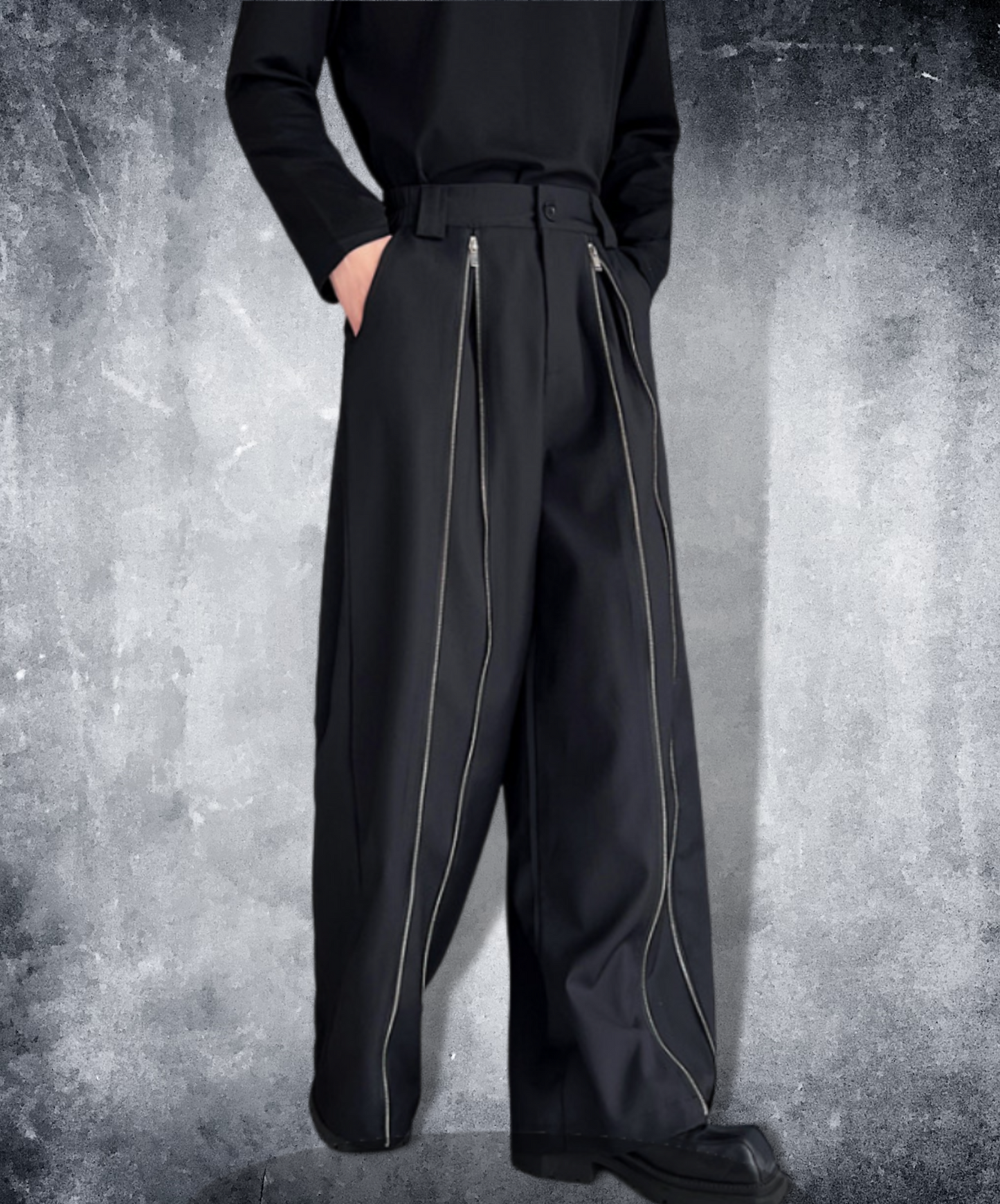 zip flare wide pants EN566