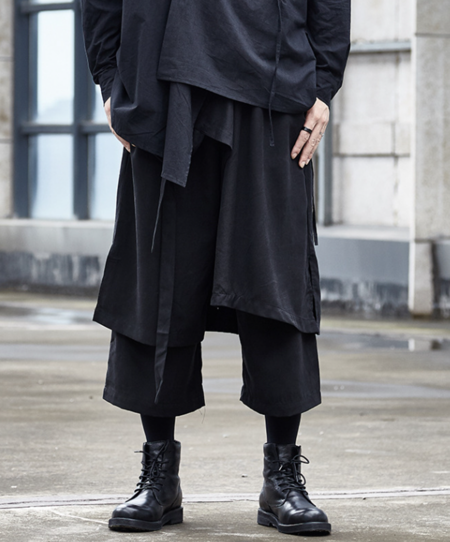 dark layered cropped wide pants EN537