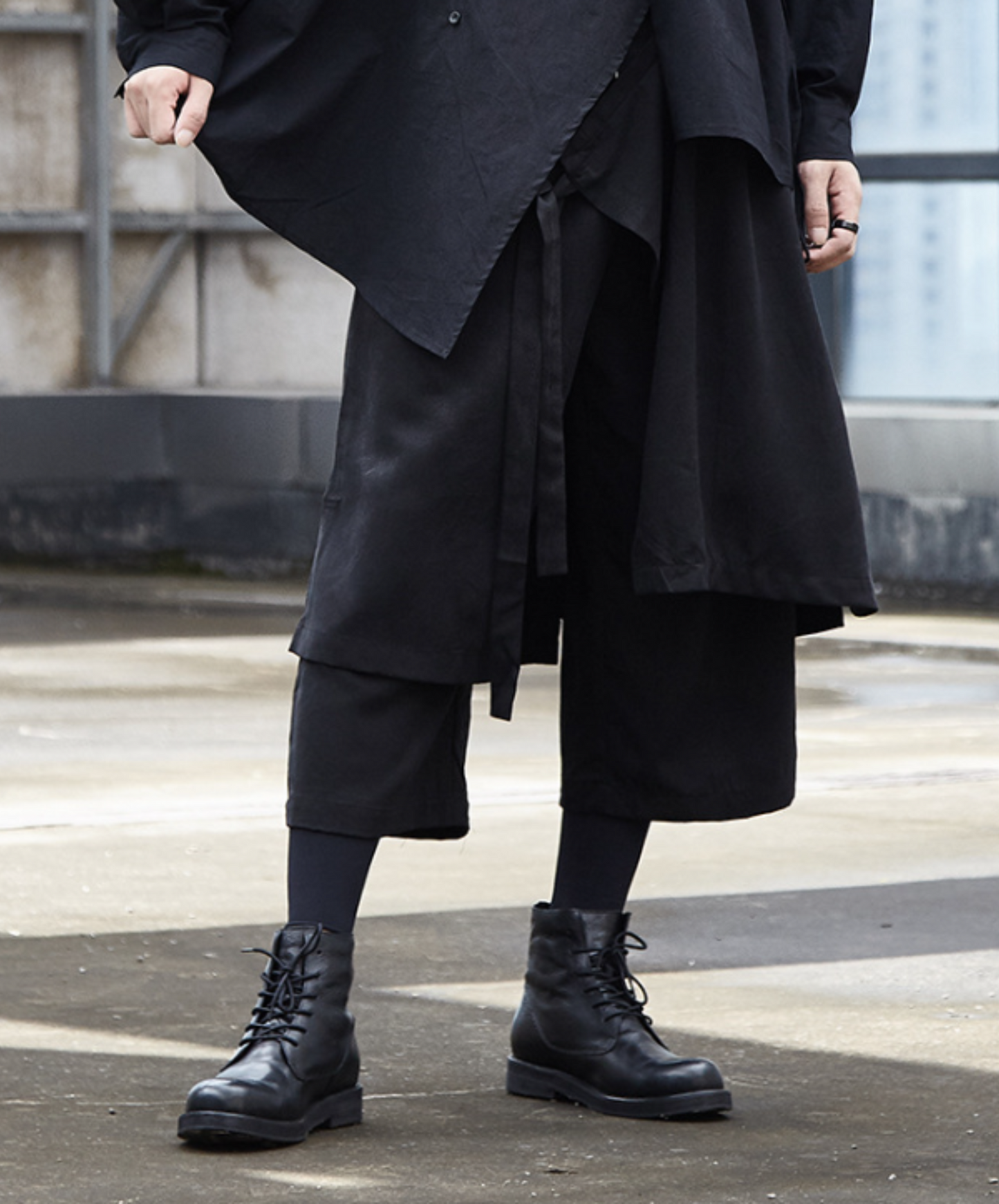 dark layered cropped wide pants EN537