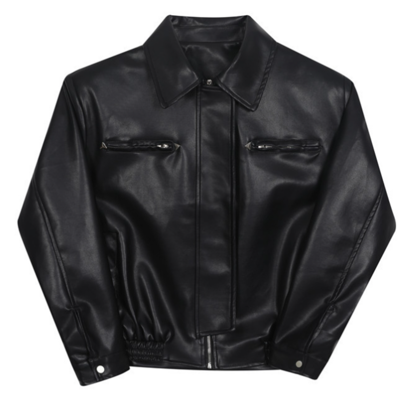zip up black leather jacket EN343