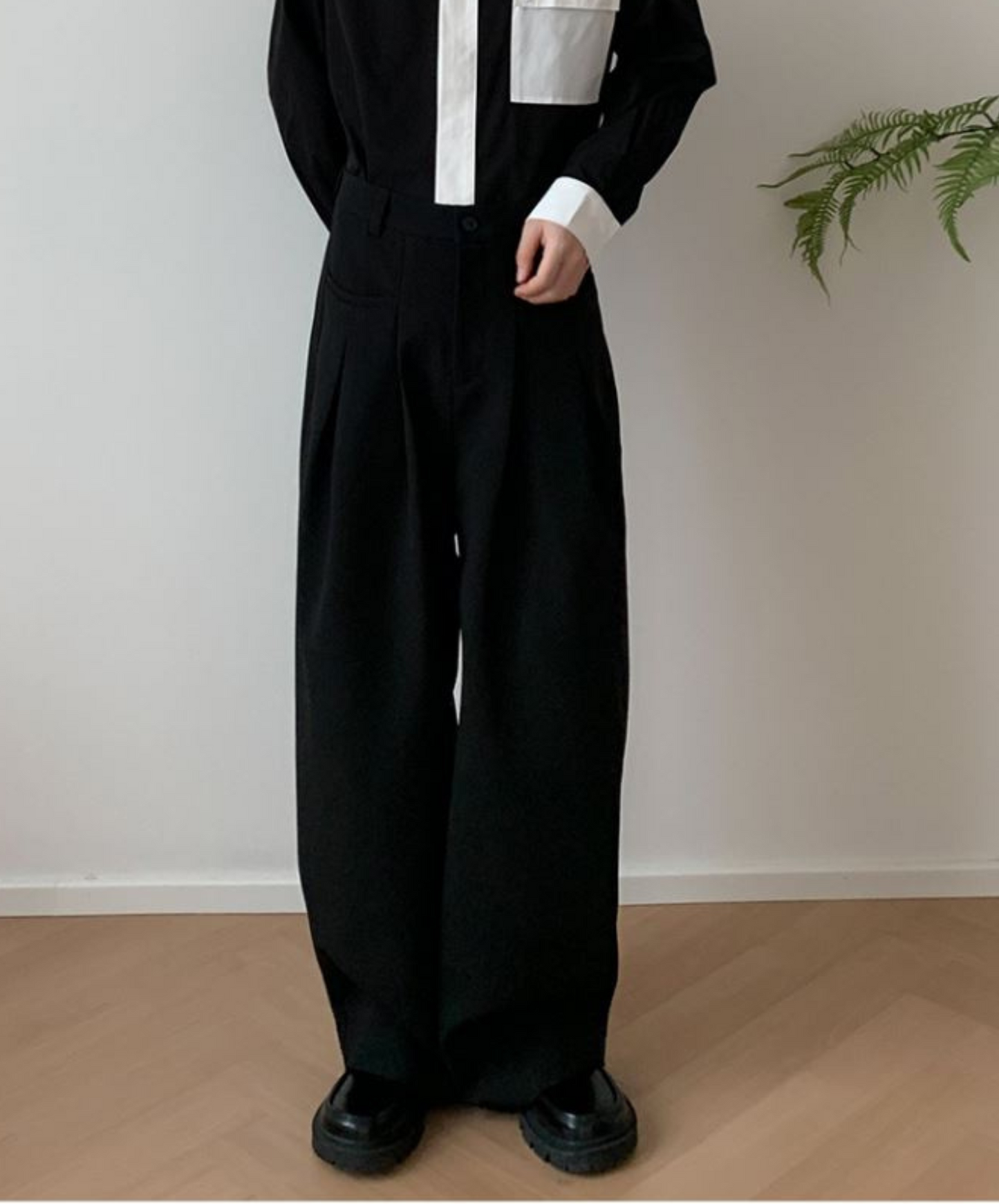 dark loose wide mop pants EN804