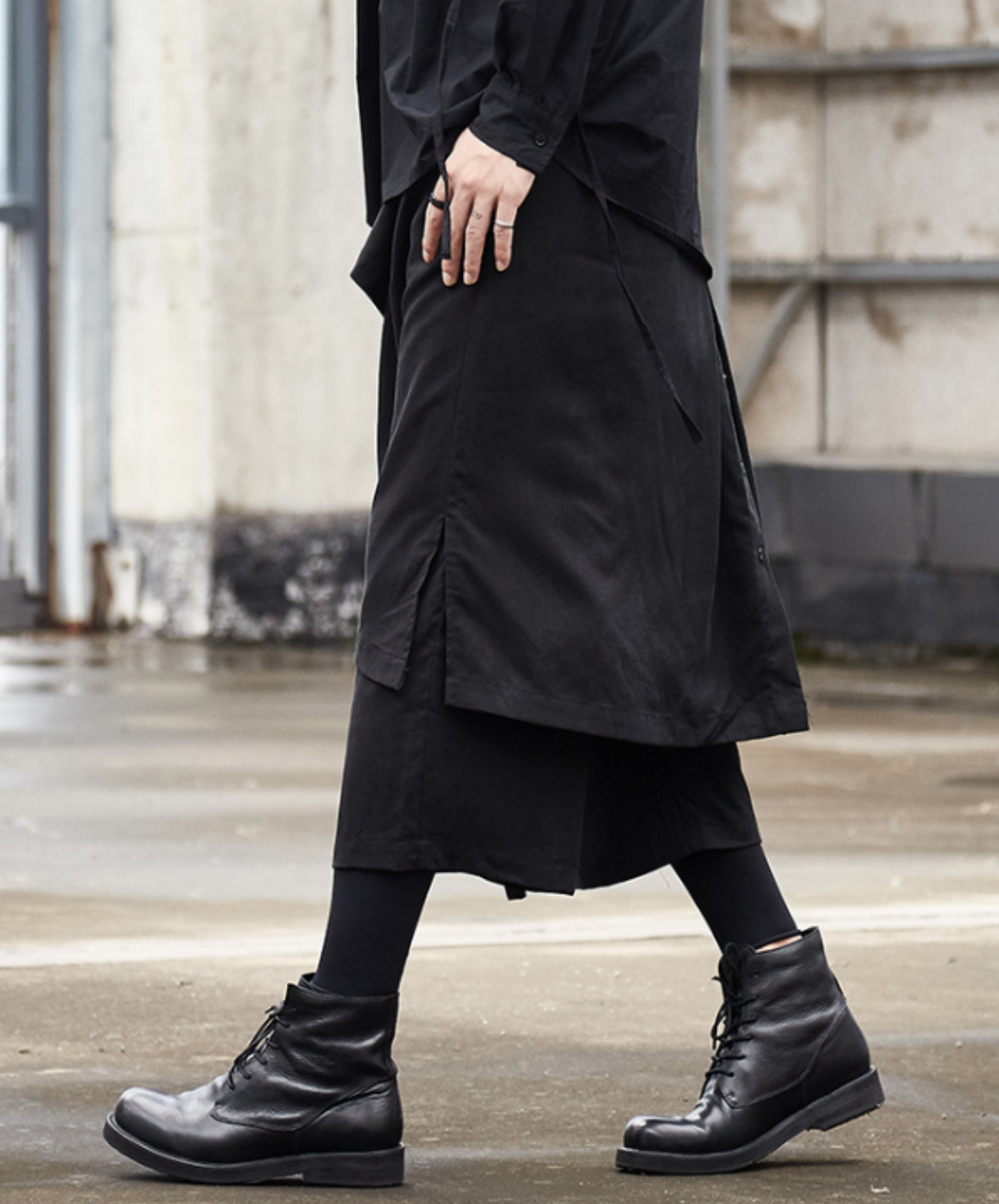 dark layered cropped wide pants EN537