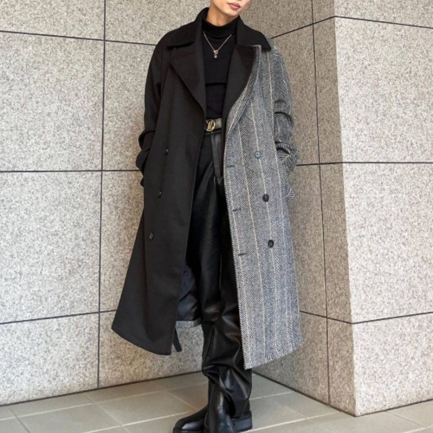 two-tone wool coat EN129