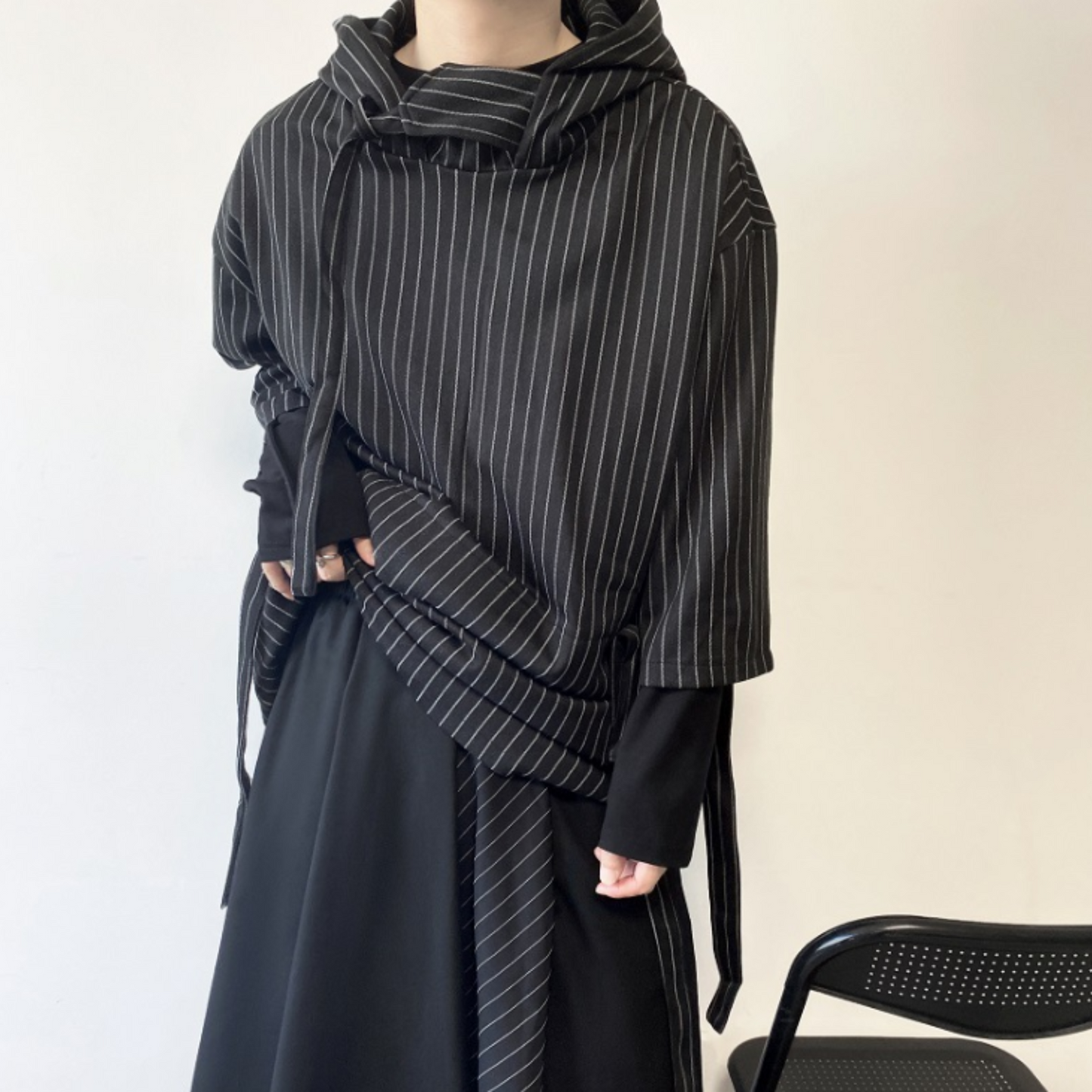 striped three quarter sleeve hoodie EN432