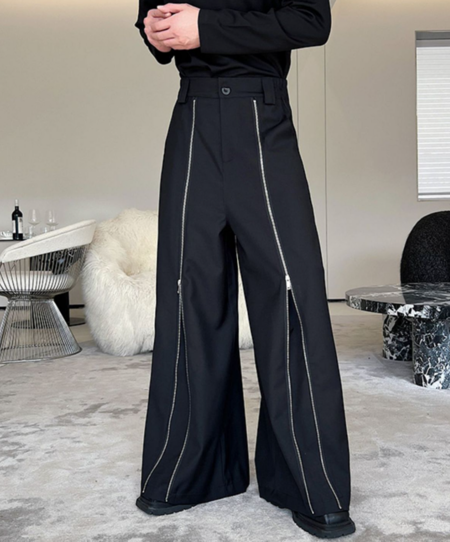 zip flare wide pants EN566