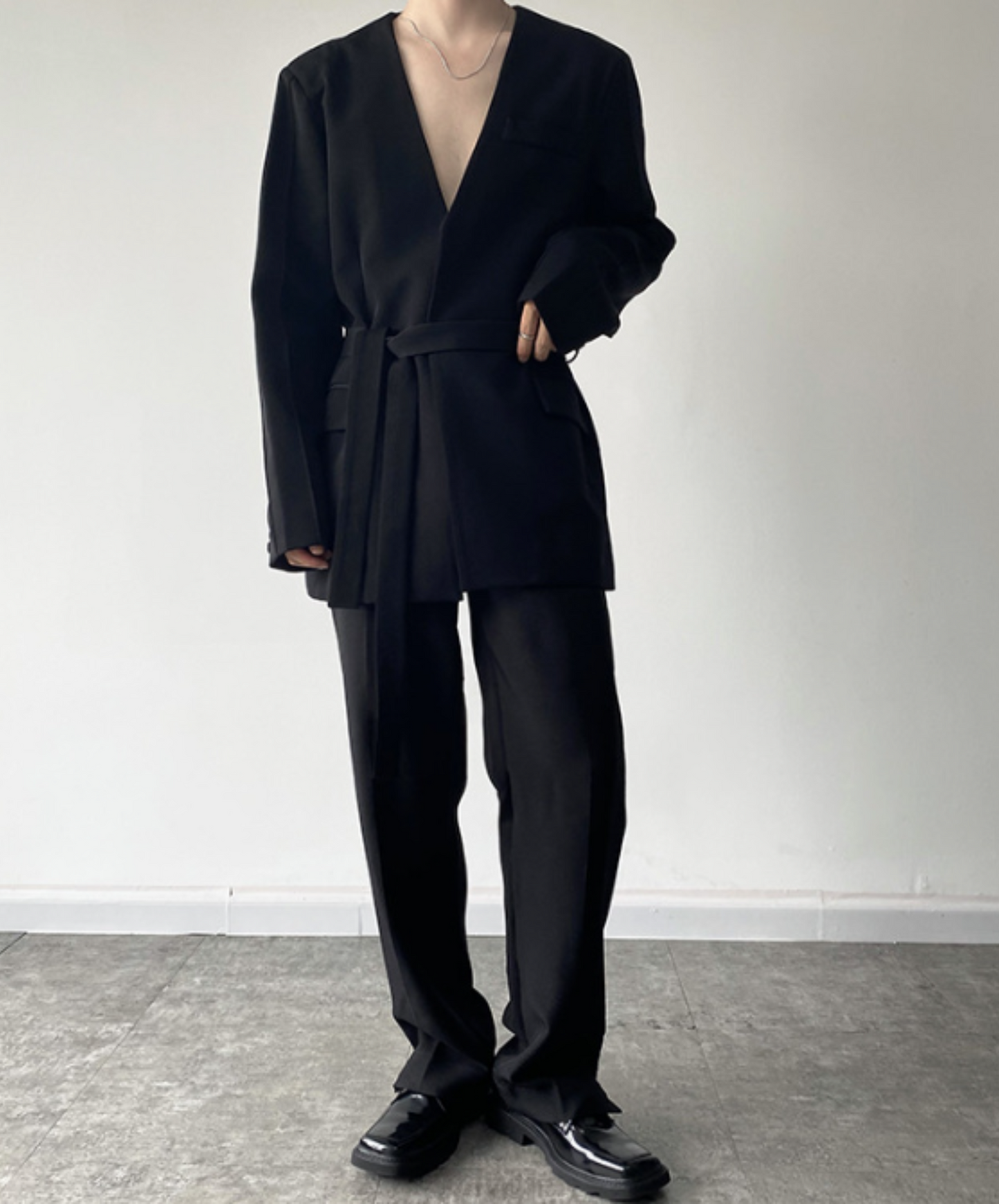 collarless belt jacket EN590