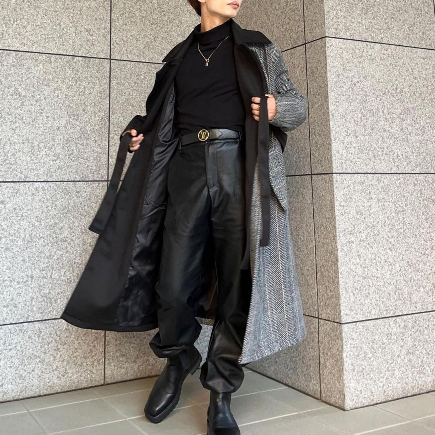 two-tone wool coat EN129