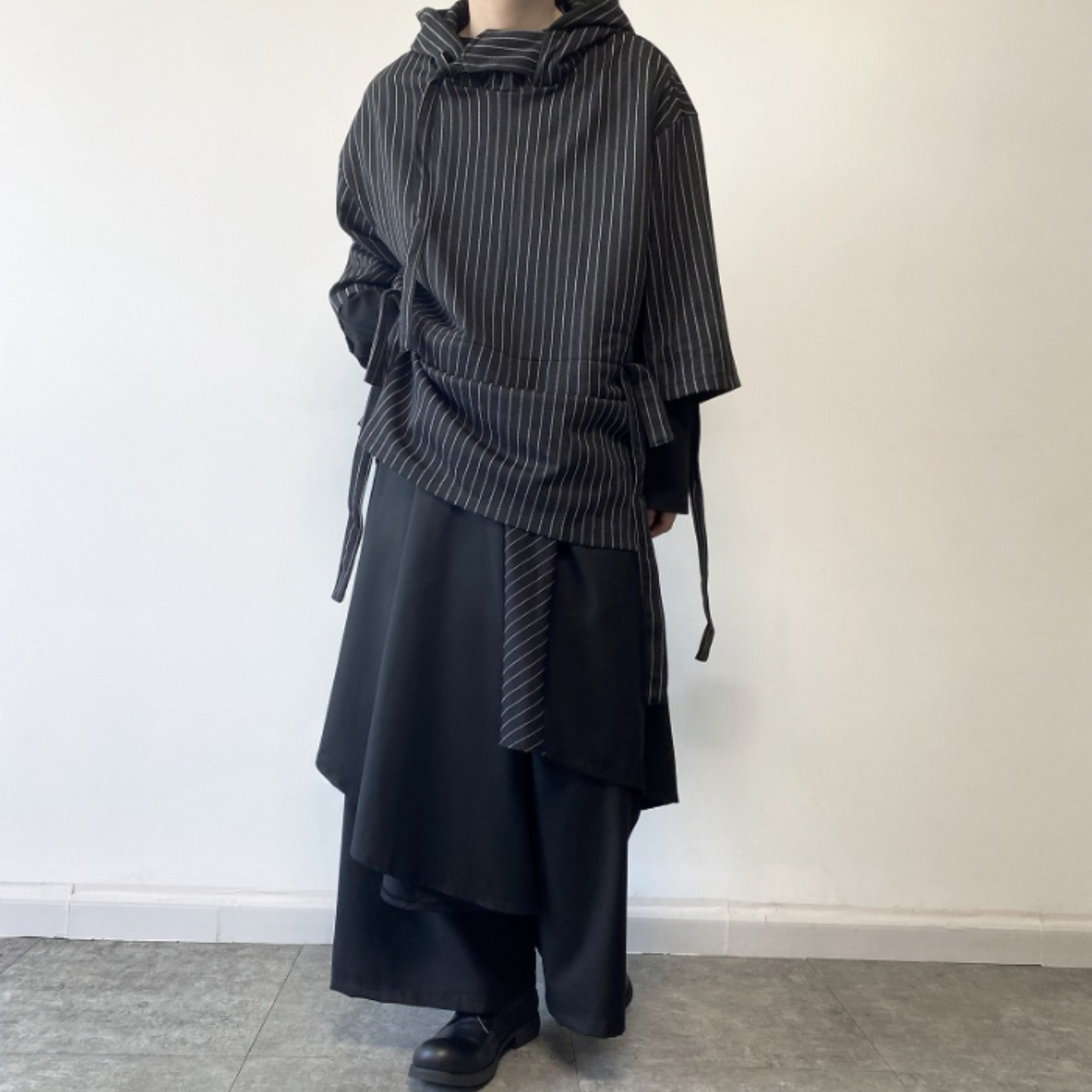 striped three quarter sleeve hoodie EN432