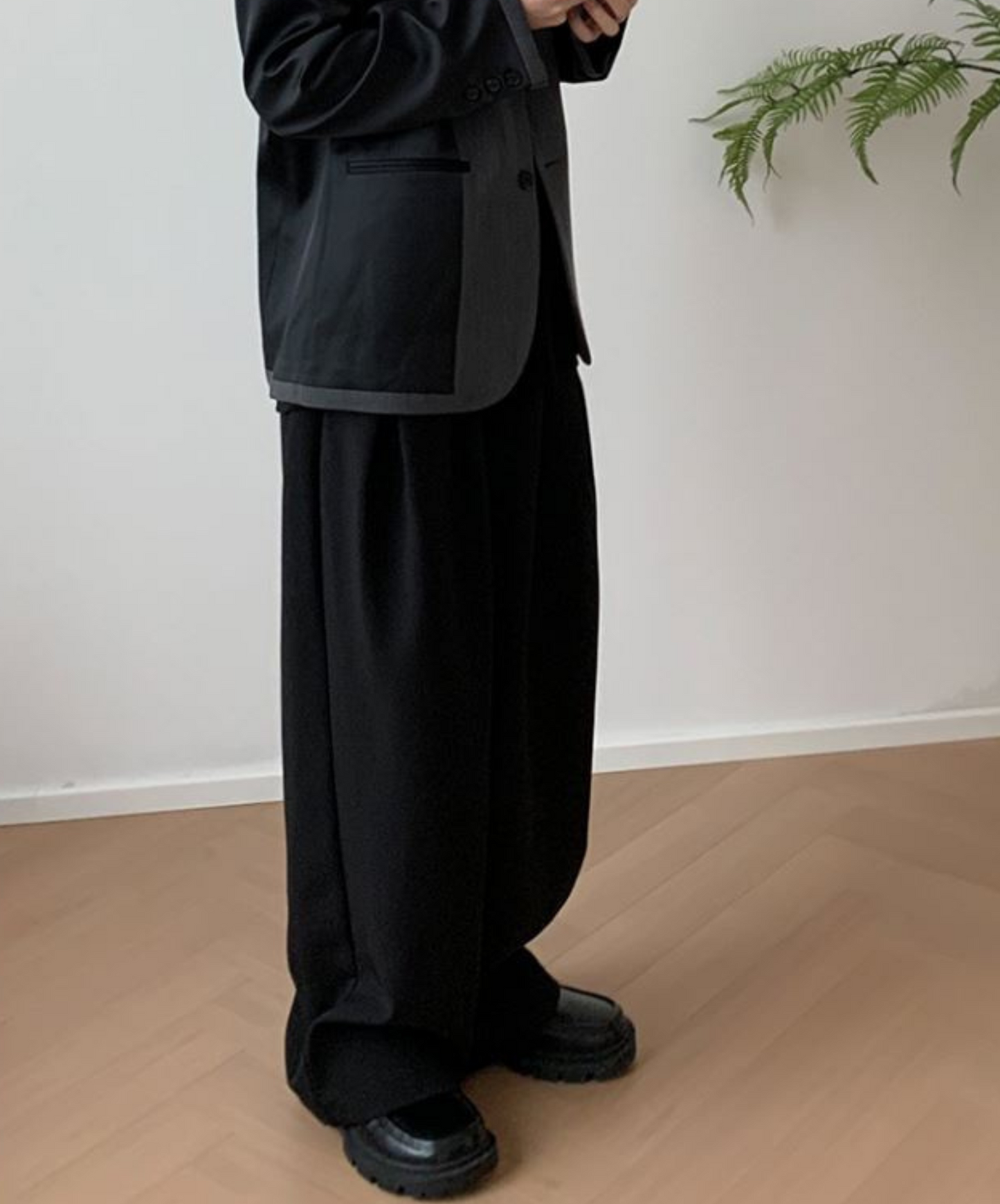 dark loose wide mop pants EN804