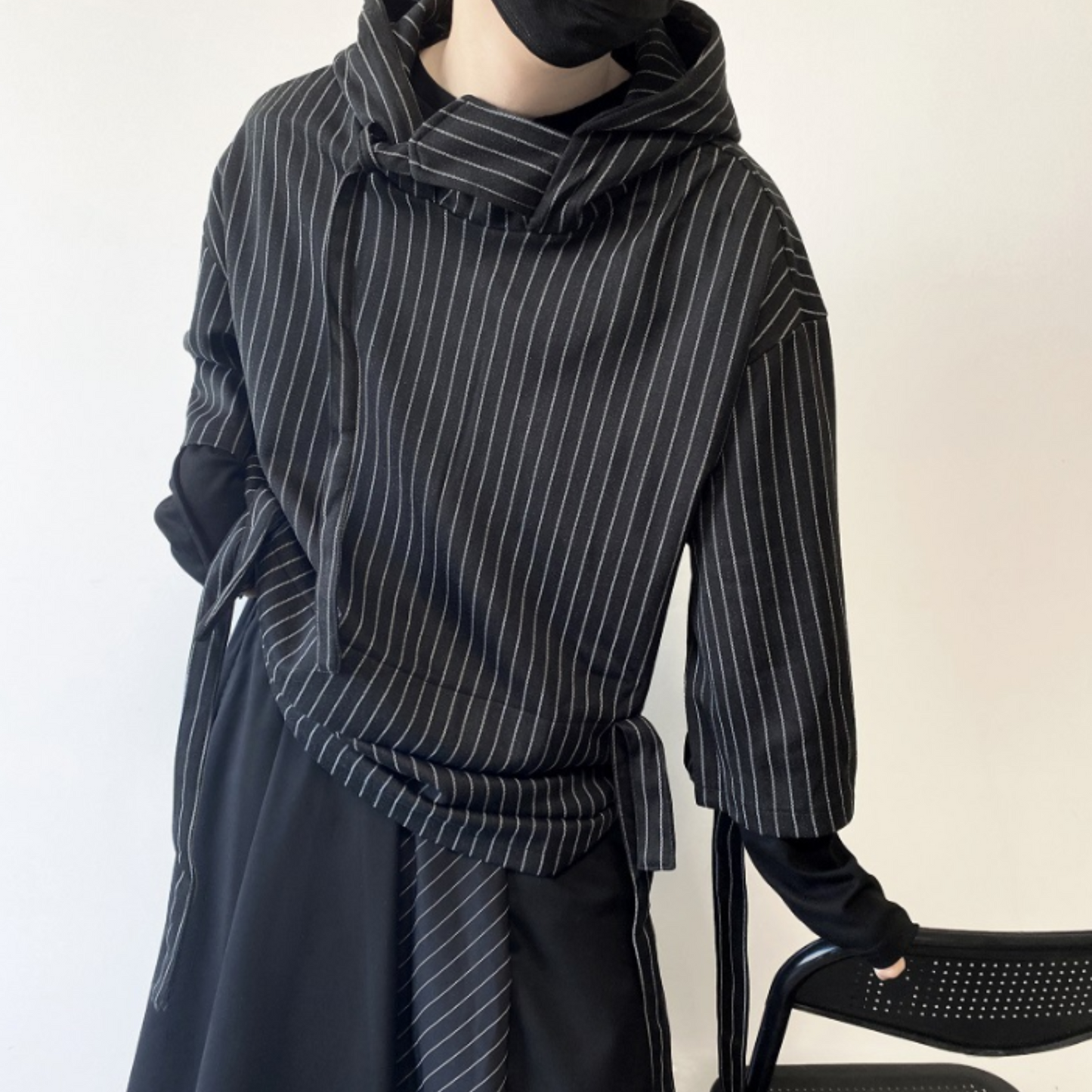 striped three quarter sleeve hoodie EN432