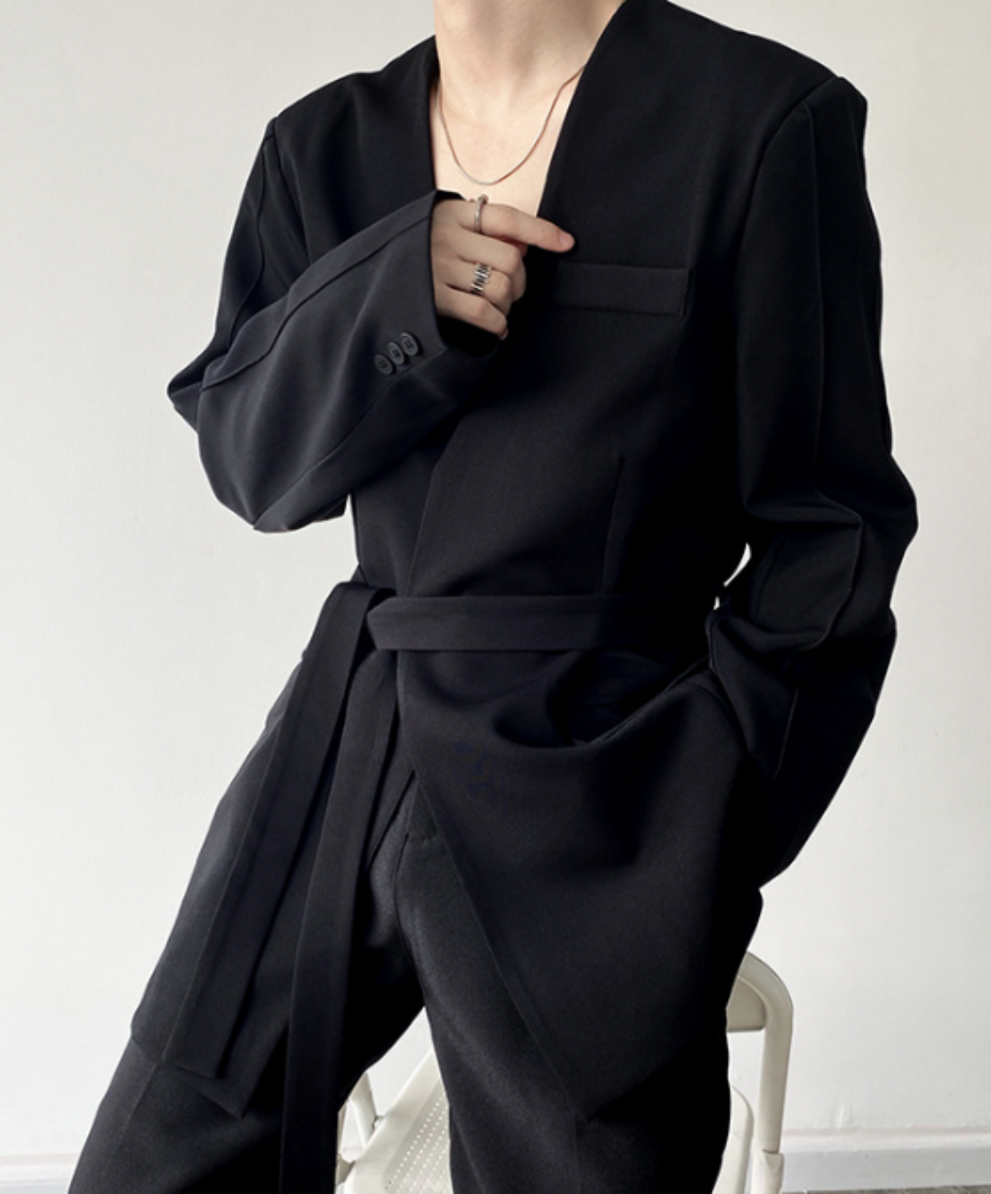 collarless belt jacket EN590