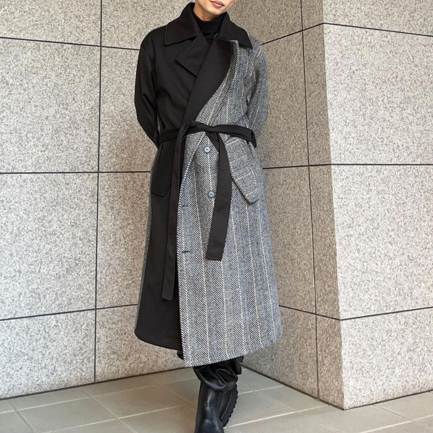 two-tone wool coat EN129