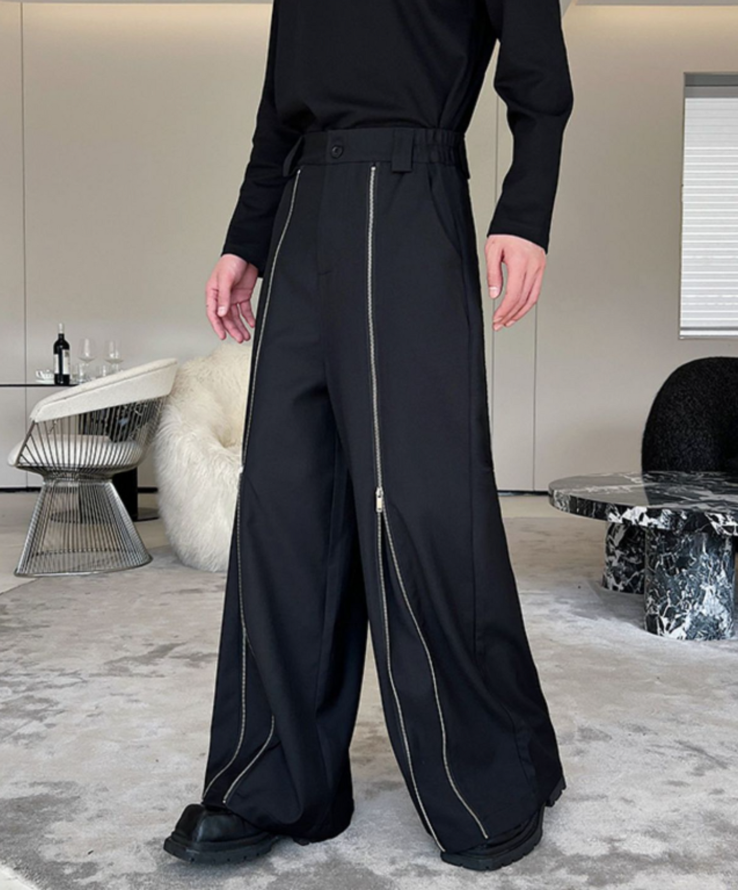 zip flare wide pants EN566
