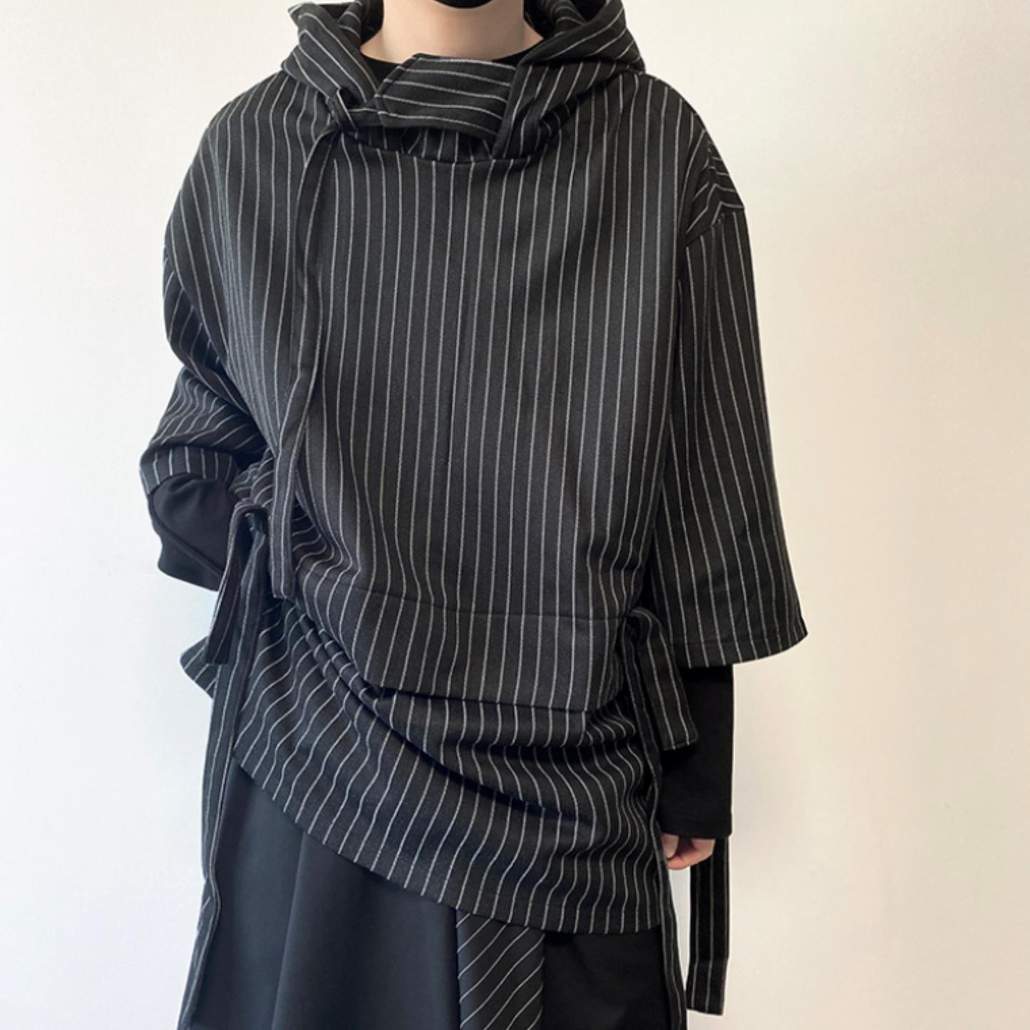 striped three quarter sleeve hoodie EN432