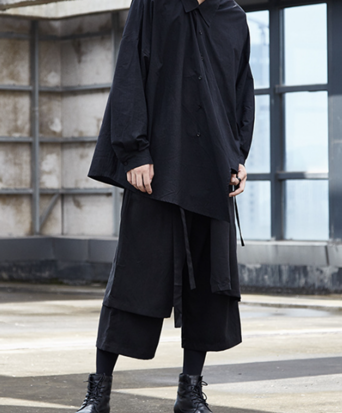 dark layered cropped wide pants EN537