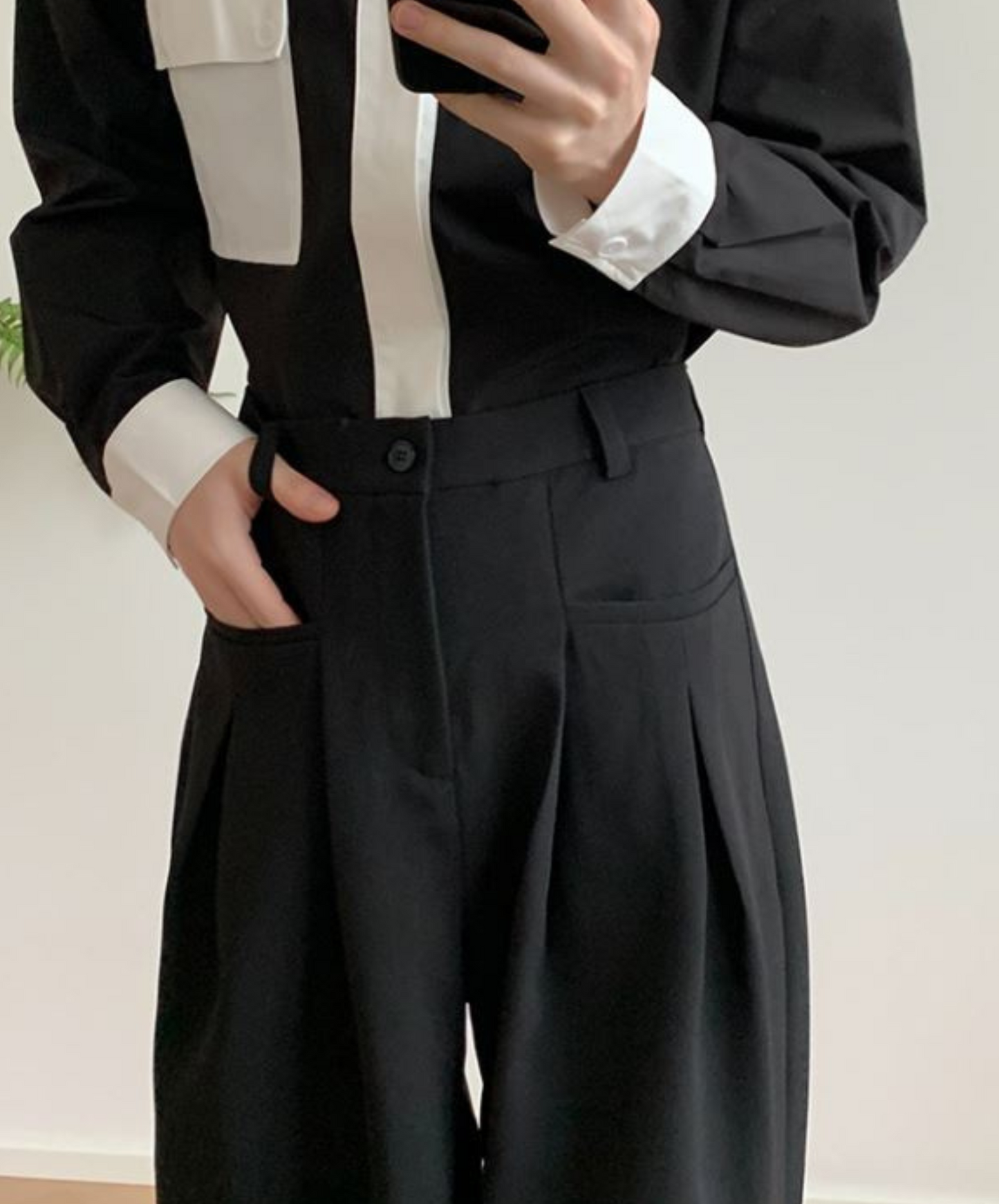 dark loose wide mop pants EN804