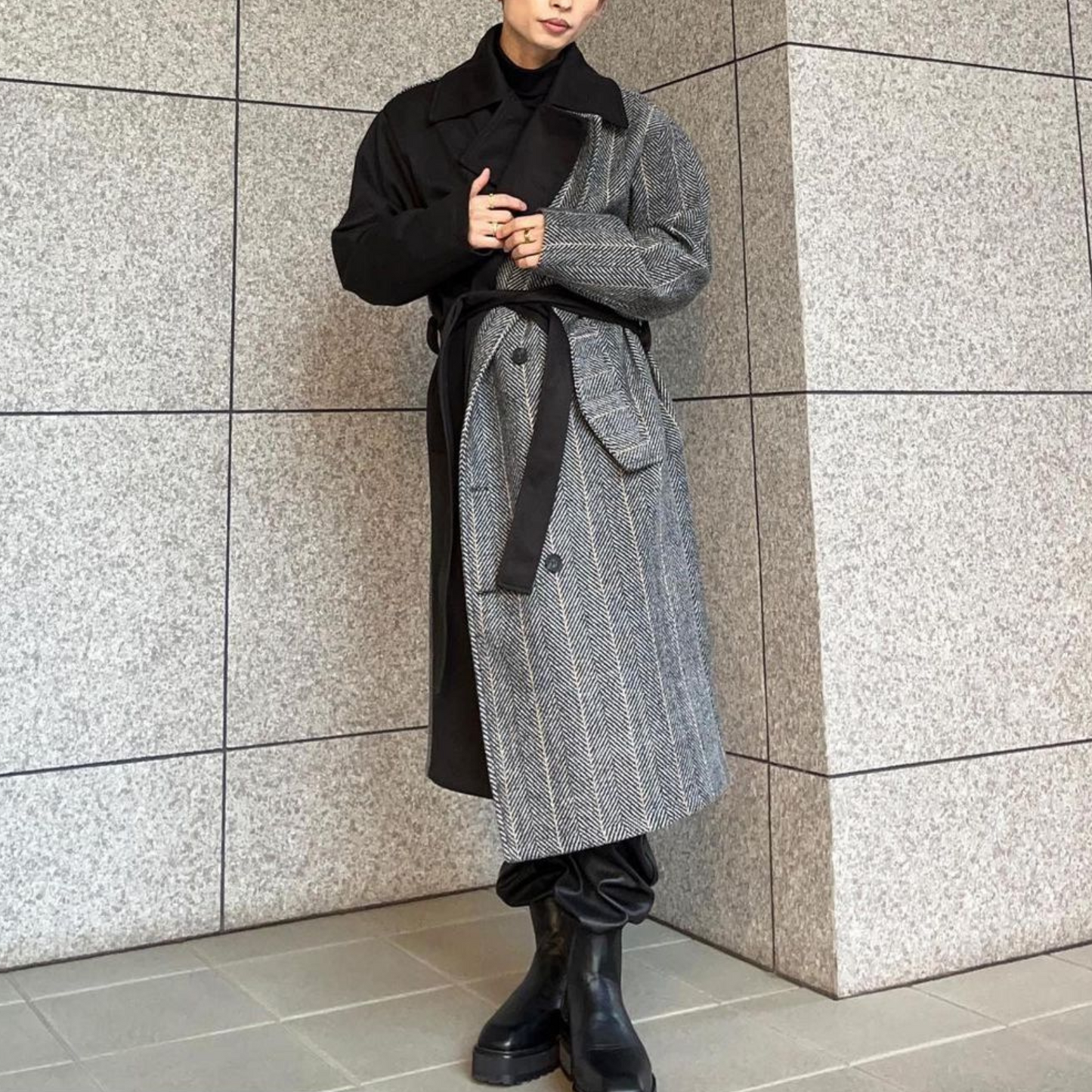 two-tone wool coat EN129